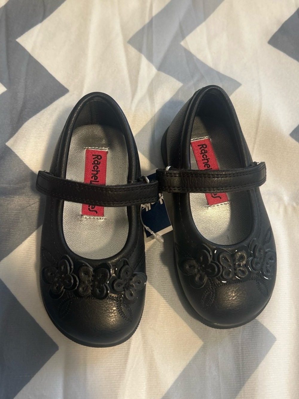 Rachel Black Girls Mary Jane Shoes with Floral Appliqué